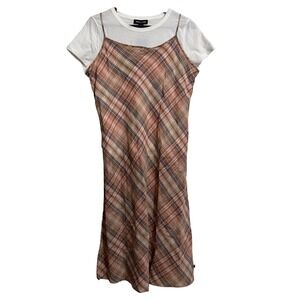 Nautica Jeans Laguna Beach Plaid Slip Dress and White Tee Set Orange M